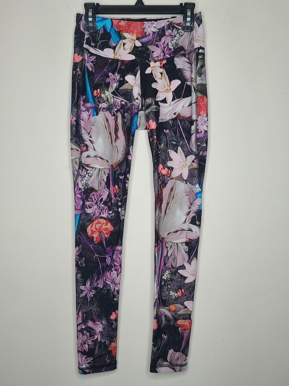 CALIA black abstract floral athletic leggings with pocket - XS